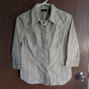 [30] Apostrophe Cream Gold Half Sleeve Size M Petite Vintage Dress Shirt